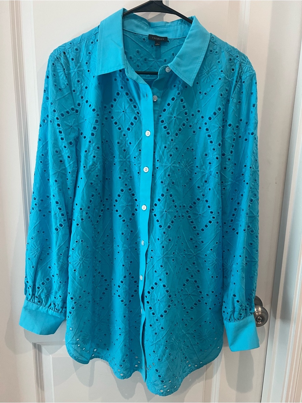 Talbots Blue Eyelet Collared Blouse size large
